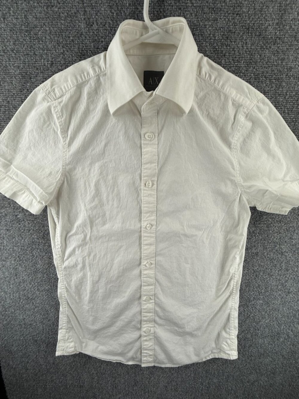 Armani Short Sleeve Cotton Spandex Small White Shirt Solid Button Up Men Spread